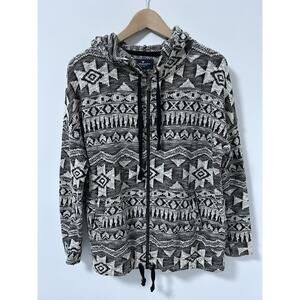 American Eagle Knit Hoodie Jacket Med Blk/Wht Aztec Zip Up Boho Hippie Beach 90s